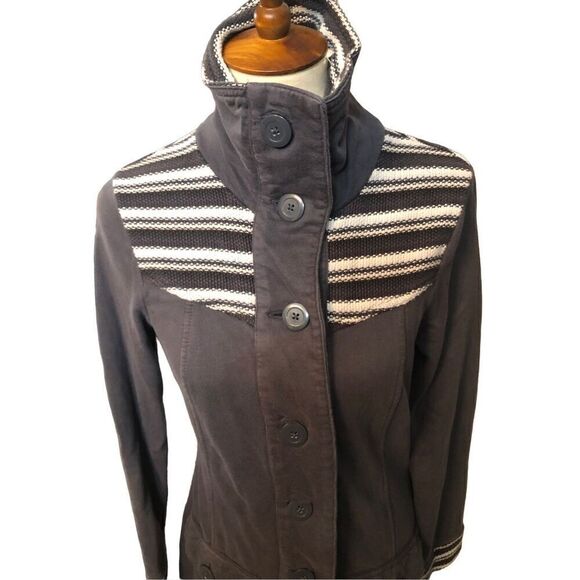 Prana Knit Woven Button Up Pockets Long Jacket Gray XS - Picture 3 of 14